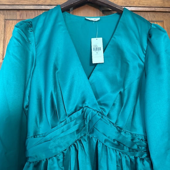 NEW Anthropologie Nikasha Emerald Applique Satin Dress size S - Picture 8 of 13